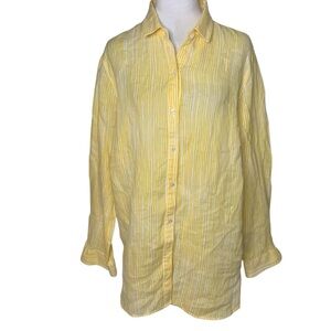 J. McLaughlin Women’s XL Yellow & White 100% Linen Striped Button Front Shirt
